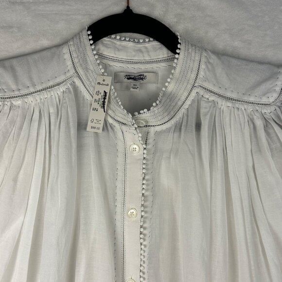 Madewell Womens Shirred Ruffle Lace-Trim Top Sz XS  Cottagecore Flowy Blouse NWT - Picture 10 of 13